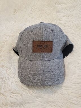 Ron Jon Fitted Gray Heather Baseball Cap with Brown Leather Patch L/XL